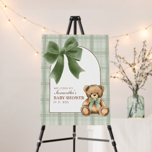 Preppy Teddy Bear Plaid Baby Shower Welcome Sign