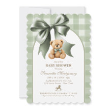 Preppy Teddy Bear Sage Green Plaid Baby Shower