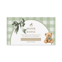 Preppy Teddy Bear Sage Green Plaid Diaper Raffle
