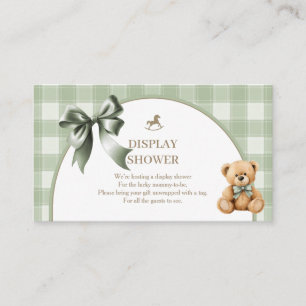 Preppy Teddy Bear Sage Plaid Display Shower Enclosure Card