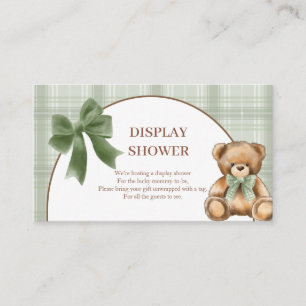 Preppy Teddy Bear Sage Plaid Display Shower Enclosure Card
