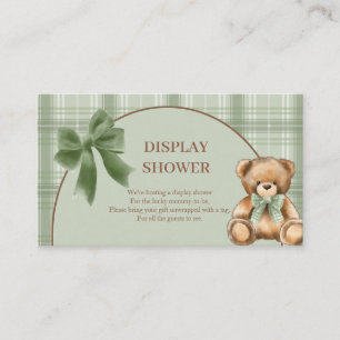 Preppy Teddy Bear Sage Plaid Display Shower Enclosure Card