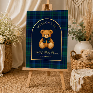 Preppy Teddy Bear Tartan Arch Baby Shower Welcome Foam Board