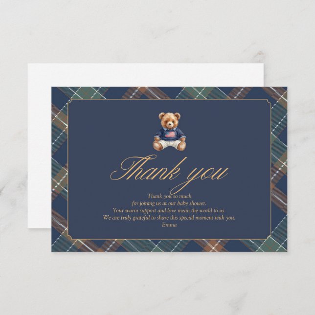 Preppy teddy bear Thank You Card (Front/Back)