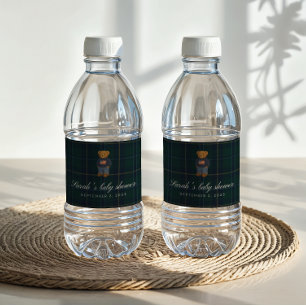 Preppy Teddy Polo Bear Baby Shower Water Bottle  Label
