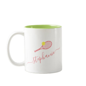 Preppy Tennis Ball Monogram Personalize Pink Green Two-Tone Coffee Mug