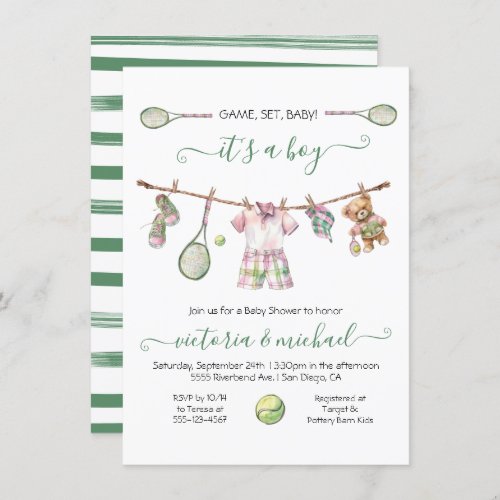 Preppy Tennis Boy Baby Shower Invitation