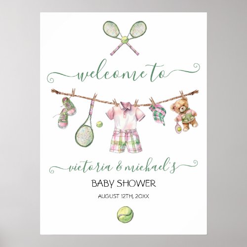 Preppy Tennis Boy Baby Shower Welcome Sign