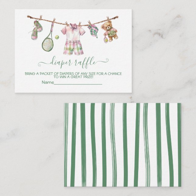 Preppy Tennis clothesline Diaper Raffle card (Front/Back)