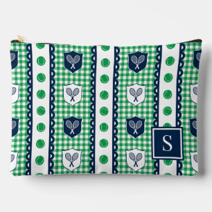 Preppy Tennis Crest Gingham - Green & Navy Accessory Pouch