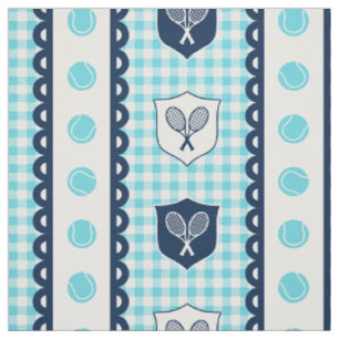 Preppy Tennis Crest Gingham - Turquoise & Navy Fabric