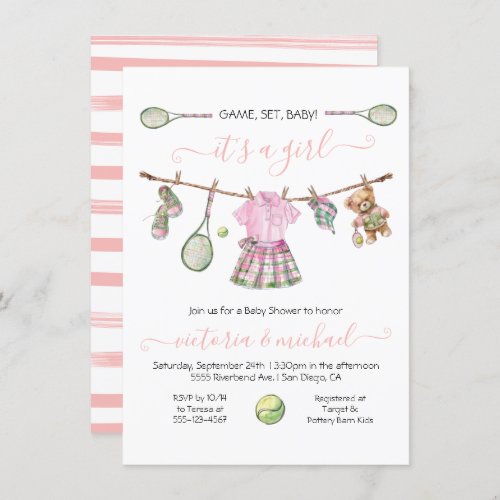 Preppy Tennis Girl Baby Shower Invitation