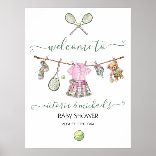 Preppy Tennis Girl Baby Shower Welcome Sign