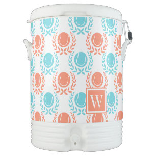 Preppy Tennis Laurel - Coral & Turquoise Monogram Beverage Cooler