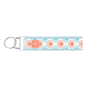 Preppy Tennis Laurel Wreath - Coral & Light Blue Wrist Keychain