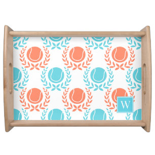 Preppy Tennis Laurel Wreath – Coral & Turquoise Serving Tray