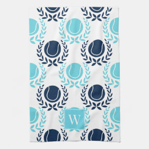 Preppy Tennis Laurel Wreath - Navy & Turquoise Kitchen Towel