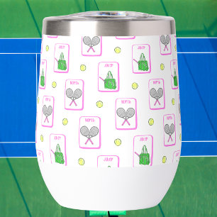 Preppy Tennis Mahjong / Racquet and Bag Tiles Thermal Wine Tumbler