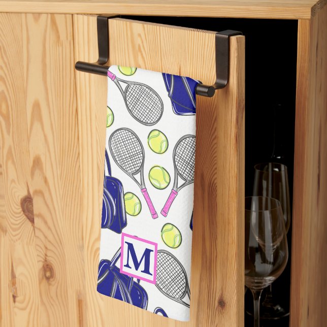Preppy Tennis Navy Monogram Kitchen Towel (Thirds Fold)