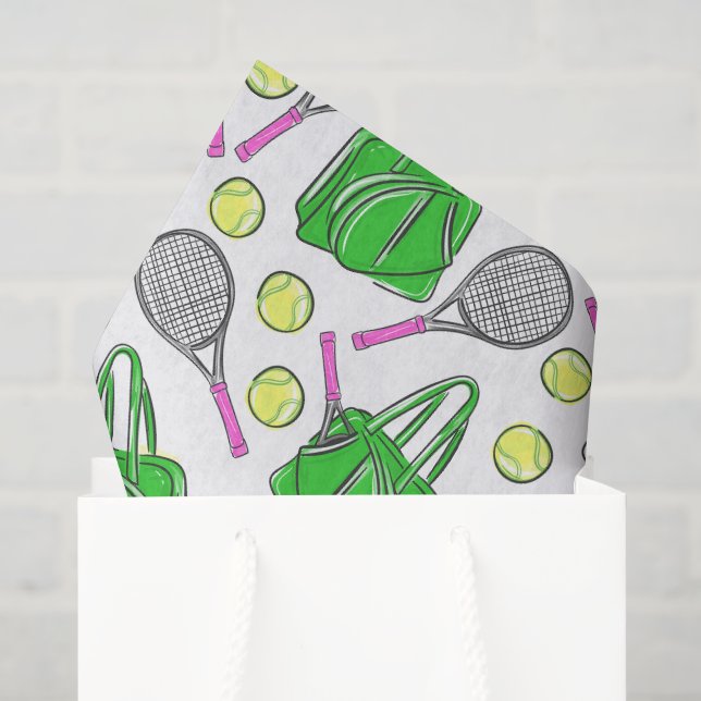 Preppy Tennis Pattern / Pink Racquets & Green Bags Tissue Paper (Gift Bag)