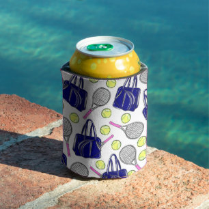 Preppy Tennis Pattern White Can Cooler