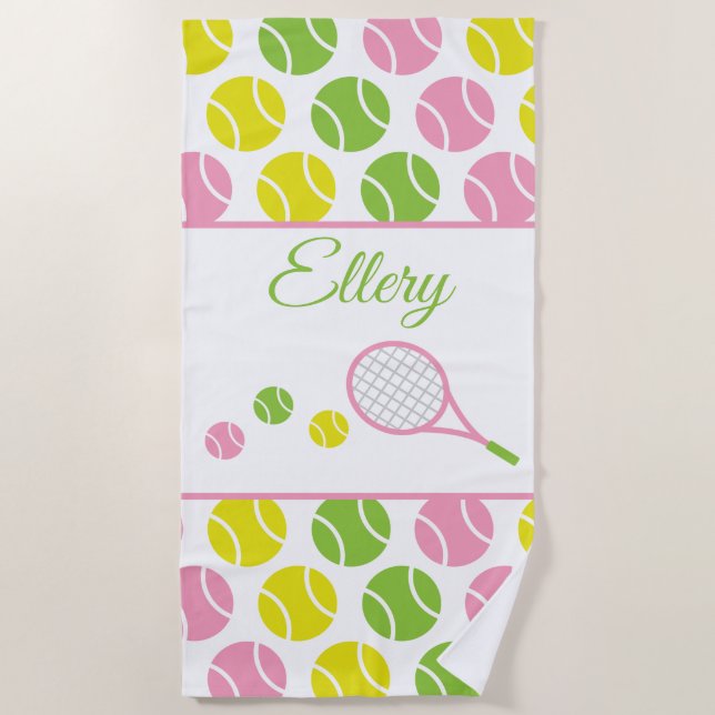 Preppy Tennis Personalized Beach Towel (Front)