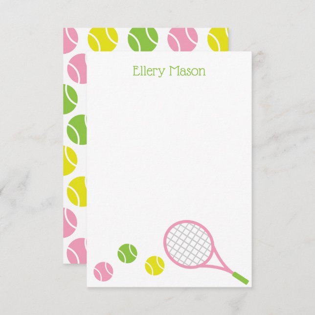 Preppy Tennis Personalized Flat Note Cards (Front/Back)