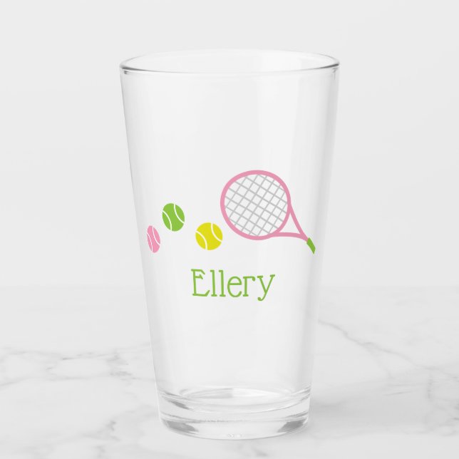 Preppy Tennis Personalized Glass Tumbler (Front)