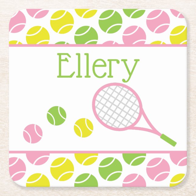 Preppy Tennis Personalized Paper Coasters (Front)
