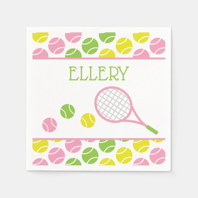 Preppy Tennis Personalized Party Napkins (Front)
