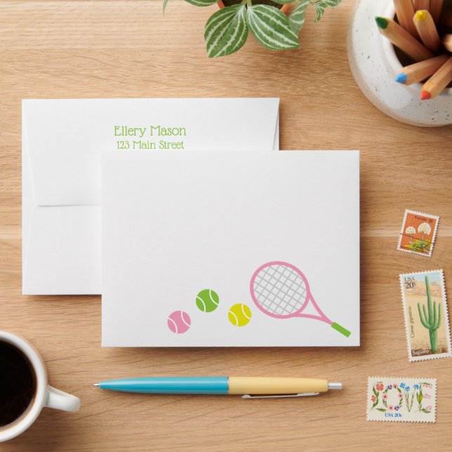 Preppy Tennis Personalized Stationery Envelopes (Desk)