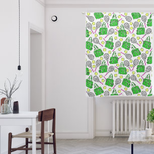 Preppy Tennis Pink Racquets Green Bags Balls Blackout Curtains