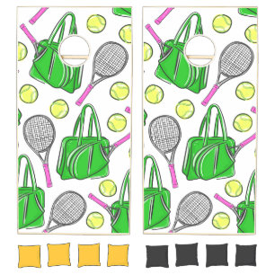 Preppy Tennis Racquet Bag Balls Pink Green Cornhole Set