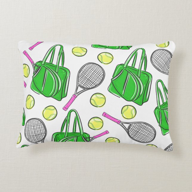 Preppy Tennis Racquets Green Pattern  Accent Pillow (Back)