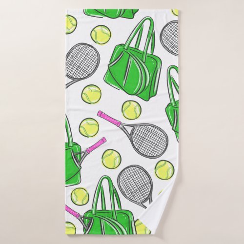 Preppy Tennis Racquets Pink Green Bath Towel