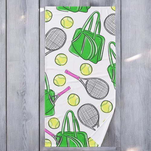 Preppy Tennis Racquets Pink Green Bath Towel