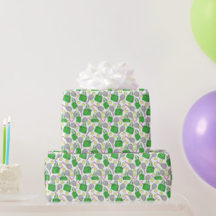 Preppy Tennis Raquets and Balls Green Wrapping Paper