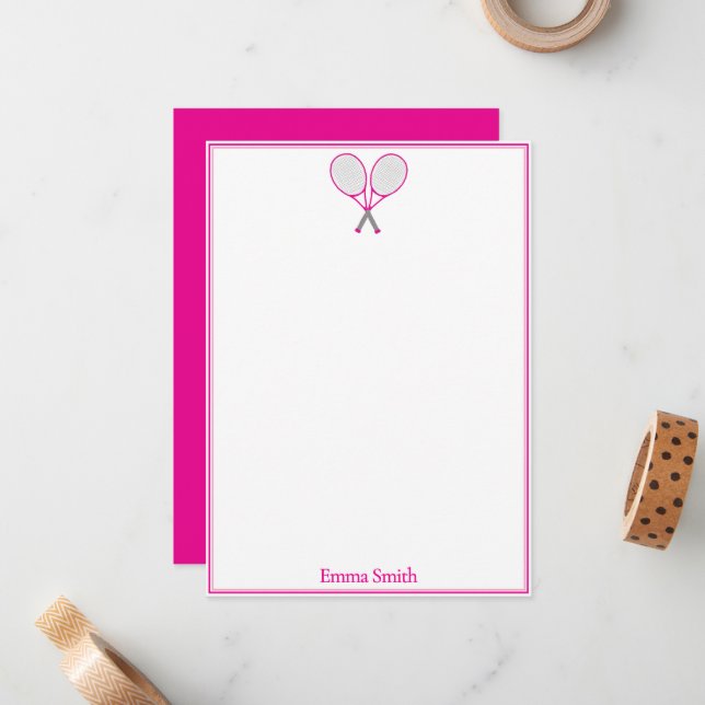   Preppy Tennis Stationery Monogram Flat Note Card (Front/Back In Situ)