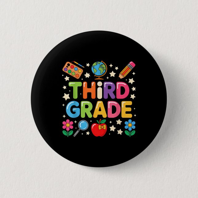 Preppy Third Grade Back To School 3rd Grade Teache Button (Front)