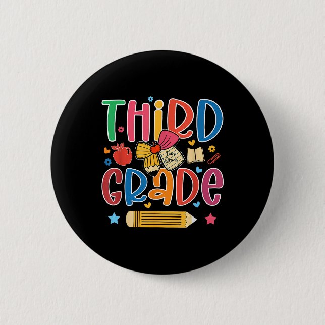 Preppy Third Grade Back To School 3rd Grade Teache Button (Front)