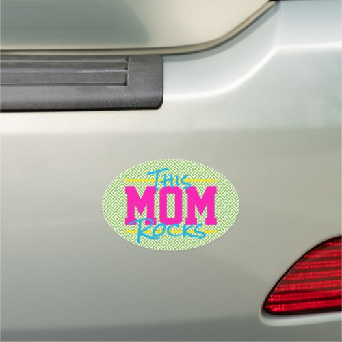 Preppy This MOM Rocks Greek Key Colorful Fun Car Magnet