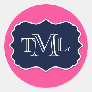 Preppy Three Initial Monogram And Frame Classic Round Sticker