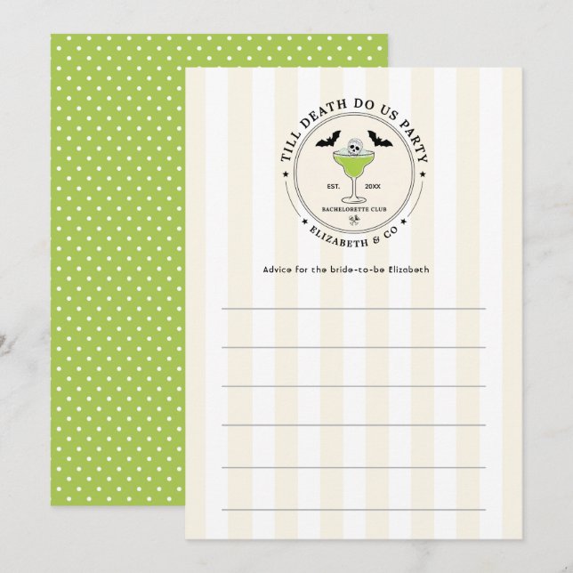 Preppy Till Death Do Us Party Gothic Bachelorette Advice Card (Front/Back)