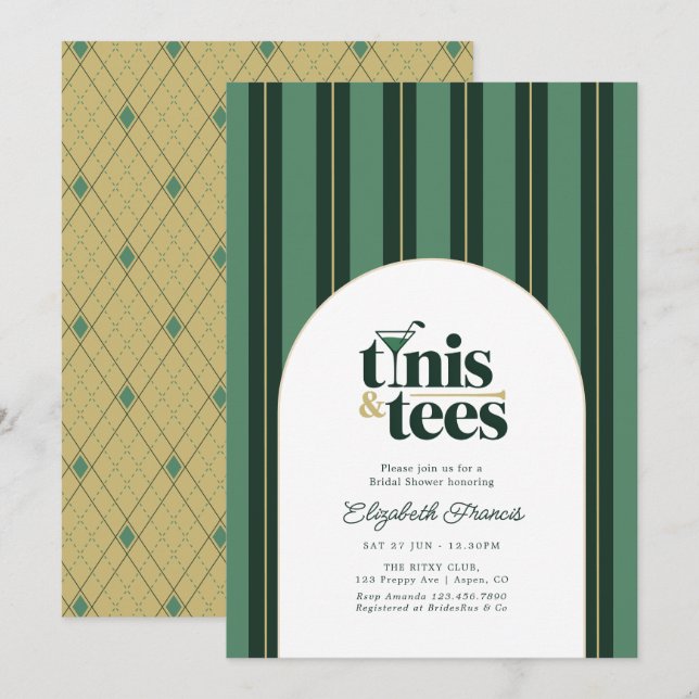 Preppy Tinis & Tees Country Club Bridal Shower Invitation (Front/Back)