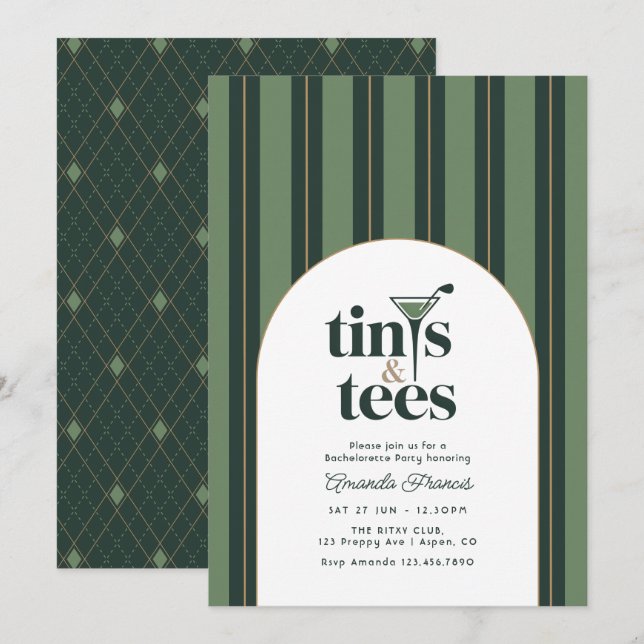 Preppy Tinis & Tees Golf Bachelorette Party Invitation (Front/Back)