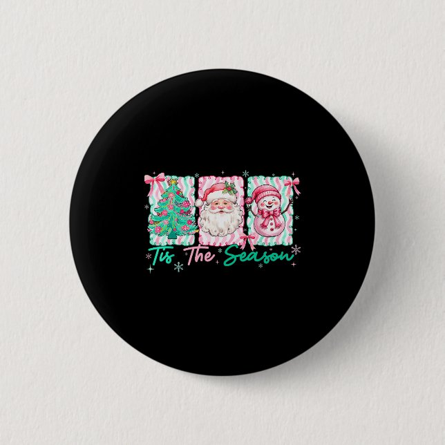Preppy Tis The Season Santa Snowman Merry Christma Button (Front)