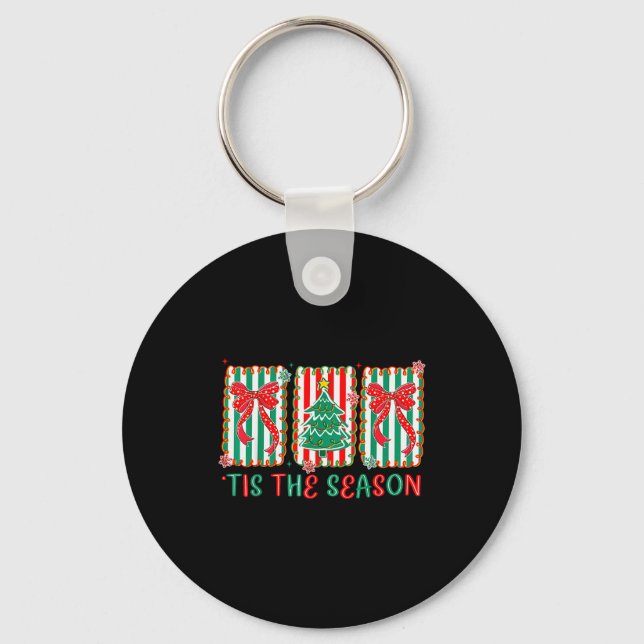 Preppy Tis The Season Xmas Tree Coquette Bow Chris Keychain (Front)