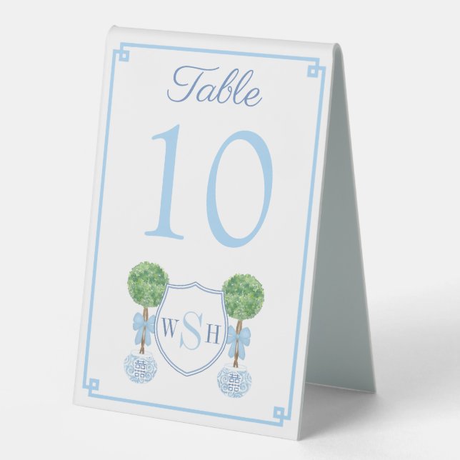 Preppy Topiary Baby Shower Luncheon Table Numbers Table Tent (Front)