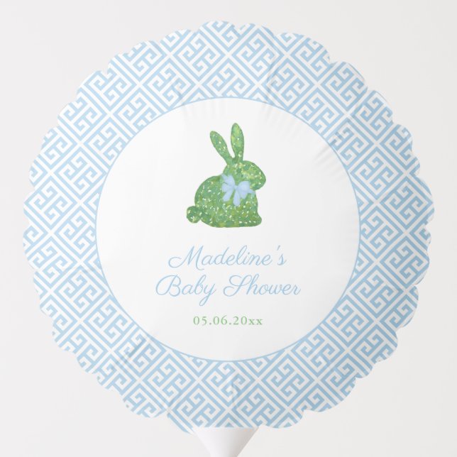 Preppy Topiary Bunny Baby Shower For Boy Welcome Balloon (Back)