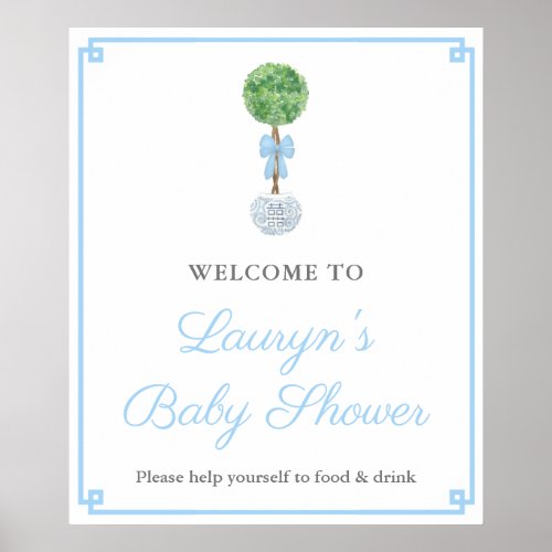 Preppy Topiary Ginger Jar Boy Baby Shower Welcome Poster